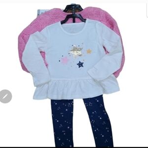BCBG Girls 3-Piece Plush Set, Pink Sweater, Cream Tunic & Blue Leggings,
